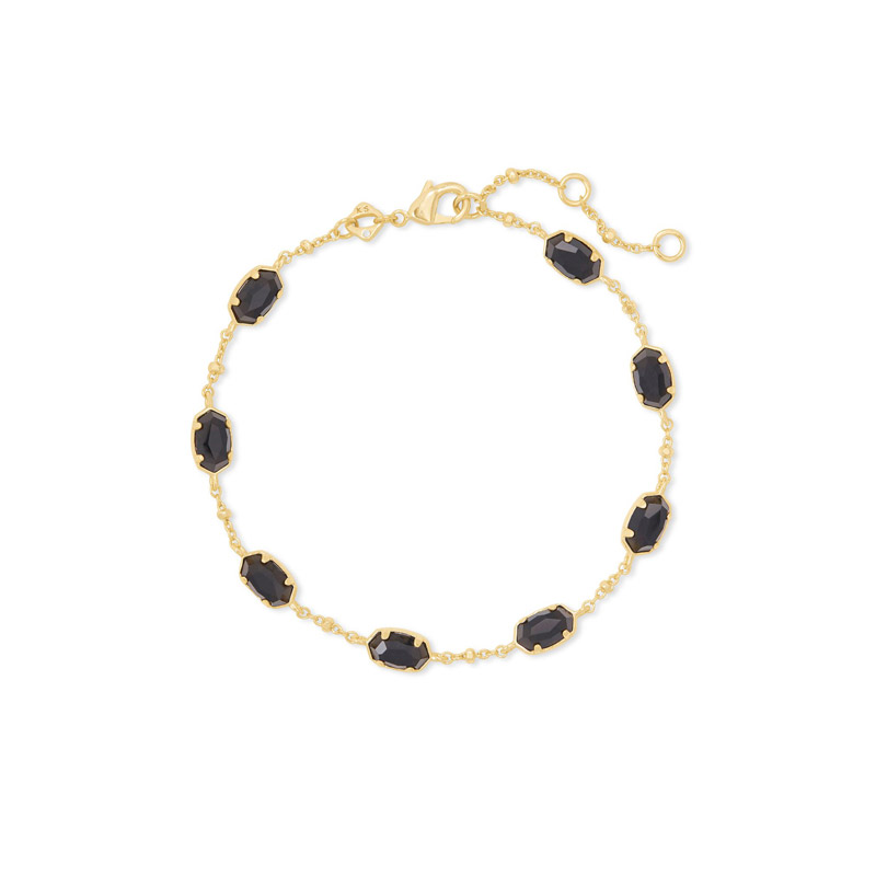 Kendra Scott Emilie Gold Tone Chain Bracelet in Black Obsidian