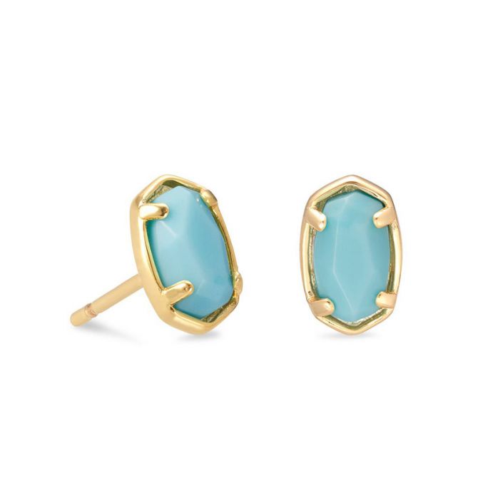 Kendra Scott Emilie Gold Tone Stud Earrings in Light Blue Magnesite