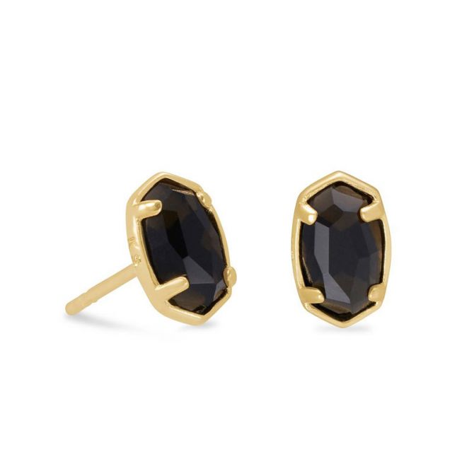 Kendra Scott Emilie Gold Tone Stud Earrings in Black Obsidian