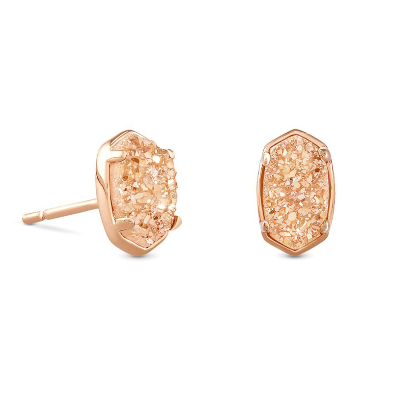 Kendra Scott Emilie Rose Gold Tone Stud Earrings in Sand Drusy