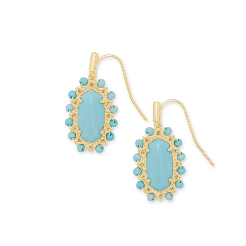 Kendra Scott Beaded Lee Gold Tone Drop Earrings in Light Blue Magnesite