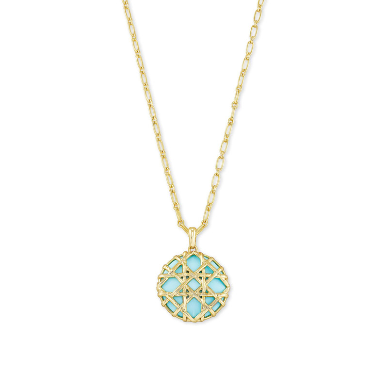 Kendra Scott Natalie Gold Tone Long Pendant Necklace in Light Blue Magnesite