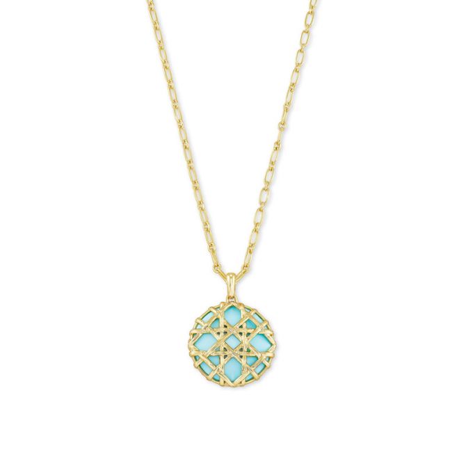 Kendra Scott Natalie Gold Tone Long Pendant Necklace in Light Blue Magnesite