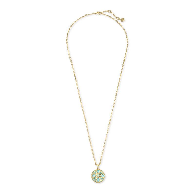 Kendra Scott Natalie Gold Tone Long Pendant Necklace in Light Blue Magnesite