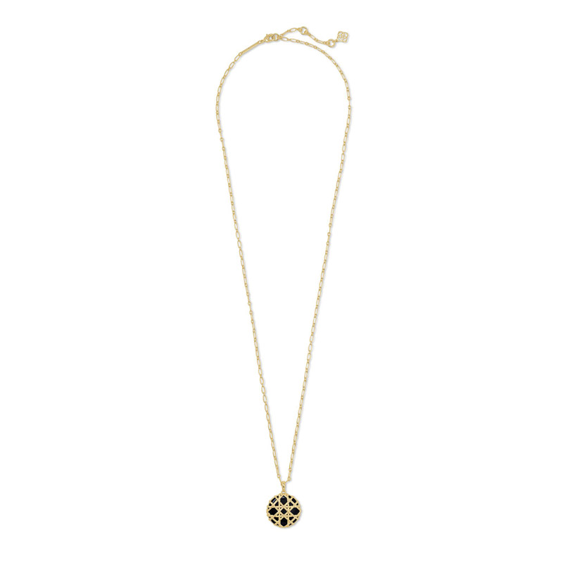 Kendra Scott Natalie Gold tone Long Pendant Necklace in Black Obsidian