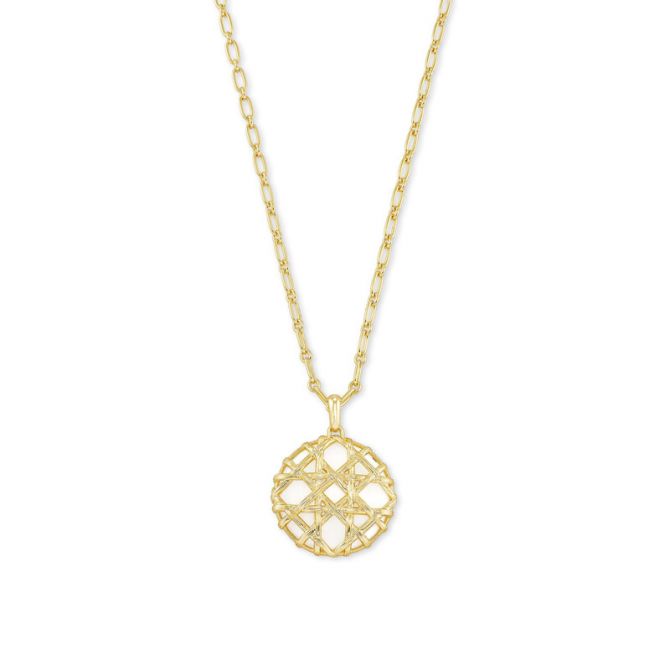 Kendra Scott Natalie Gold Tone Long Pendant Necklace in White Mussel