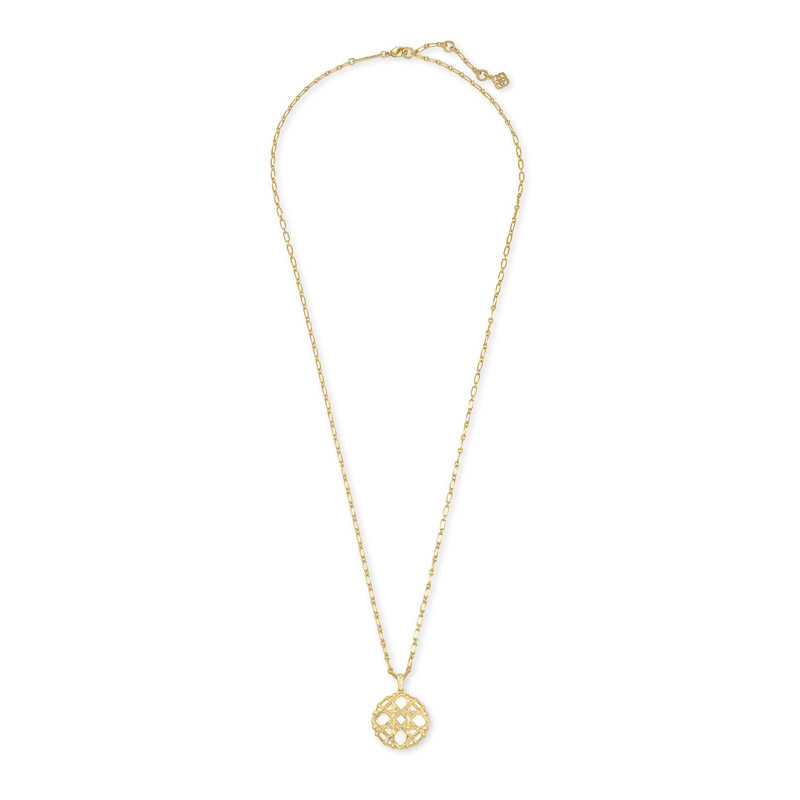 Kendra Scott Natalie Gold Tone Long Pendant Necklace in White Mussel