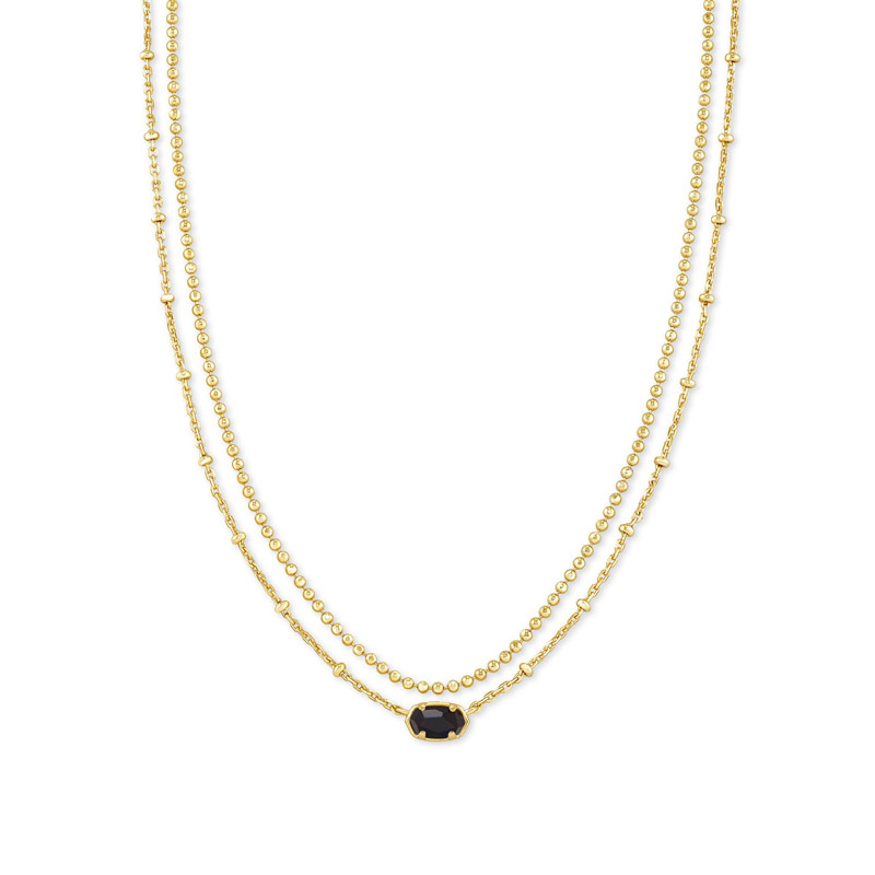 Kendra Scott Emilie Gold Tone Multi Strand Necklace in Black Obsidian