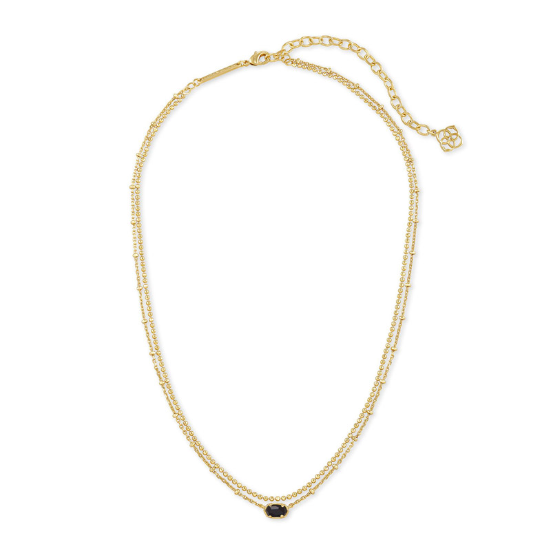 Kendra Scott Emilie Gold Tone Multi Strand Necklace in Black Obsidian