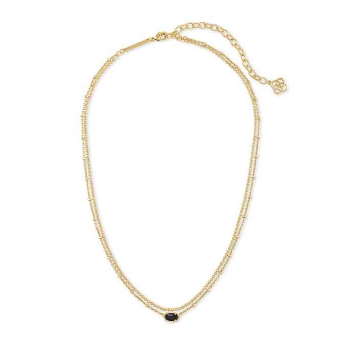 Kendra Scott Emilie Gold Tone Multi Strand Necklace in Black Obsidian 4217718149 Borsheims