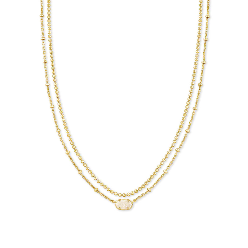Kendra Scott Emilie Gold Tone Multi Strand Necklace in Iridescent Drusy
