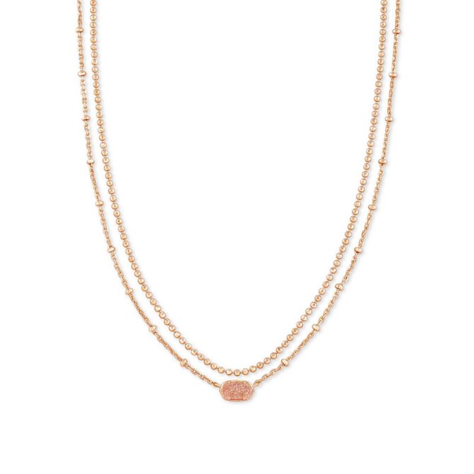 Kendra Scott Emilie Rose Gold Tone Multi Strand Necklace in Sand Drusy