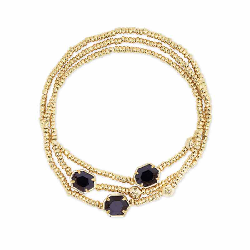 Kendra Scott Tomon Gold Tone Stretch Bracelet in Black Obsidian