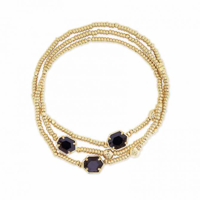 Kendra Scott Tomon Gold Tone Stretch Bracelet in Black Obsidian