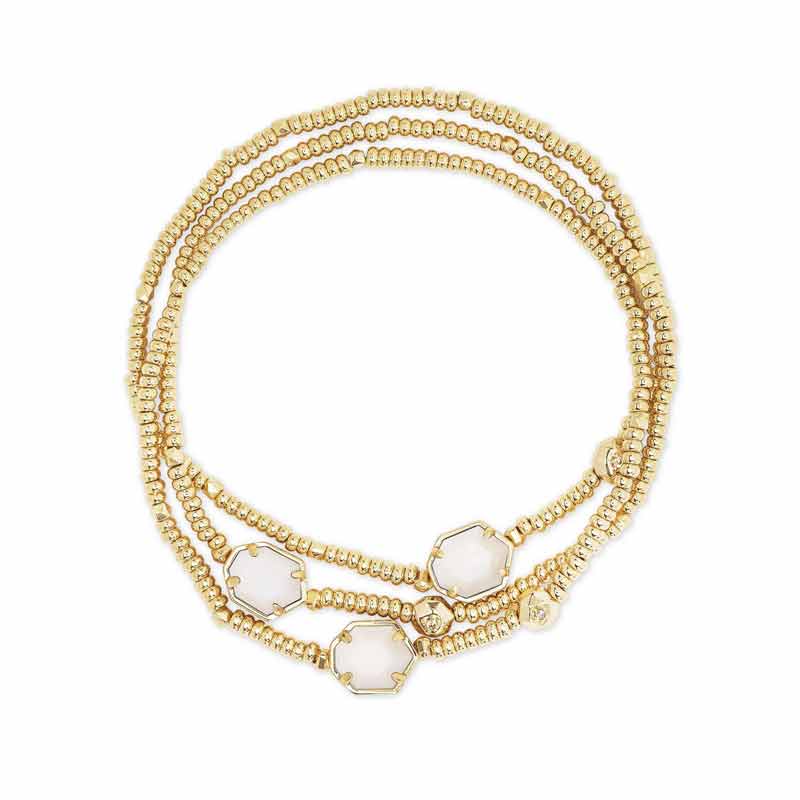 Kendra Scott Tomon Gold Tone Stretch Bracelet in White Mussel