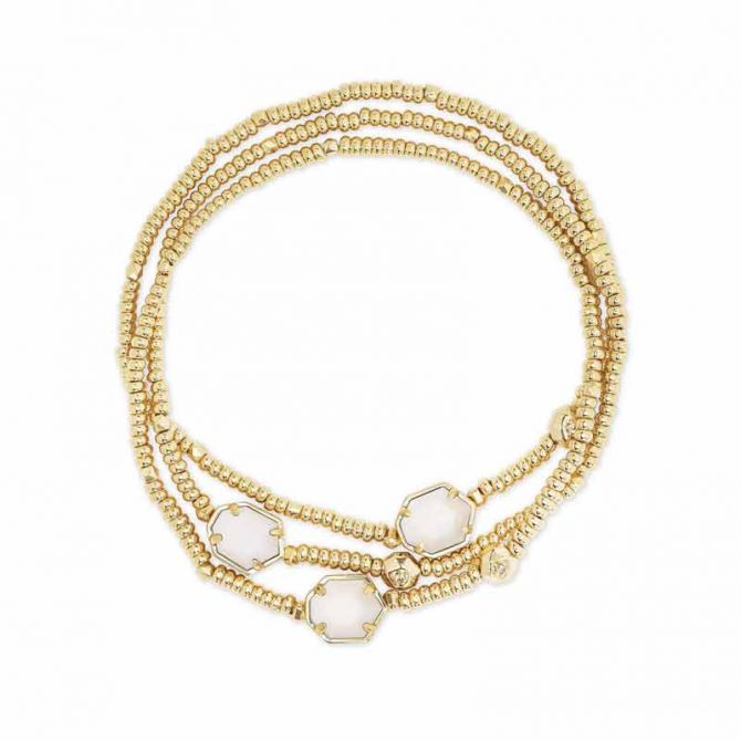 Kendra Scott Tomon Gold Tone Stretch Bracelet in White Mussel