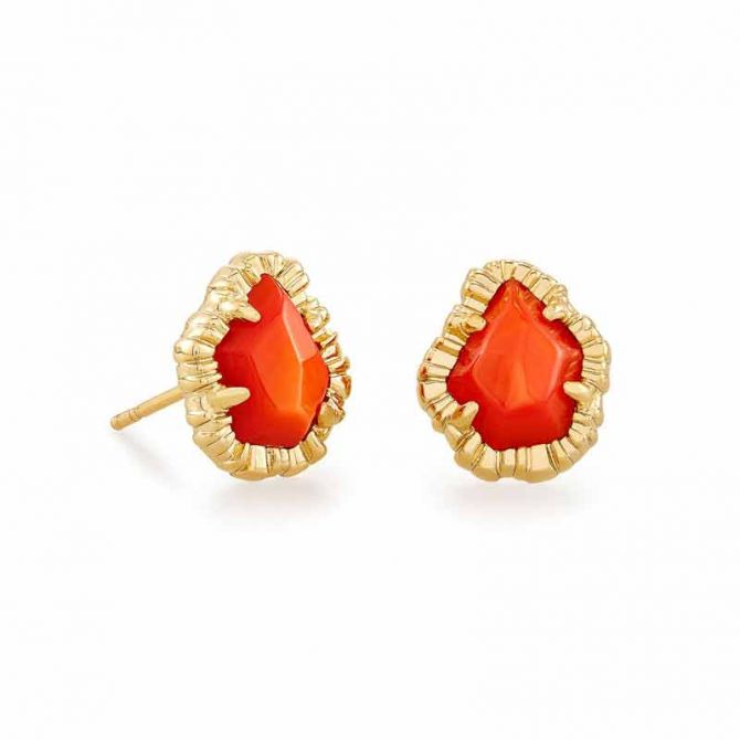 Kendra Scott Tessa Gold Tone Small Stud Earrings In Papaya Mother of Pearl