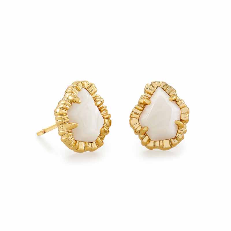 Kendra Scott Tessa Gold Tone Small Stud Earrings in White Mussel