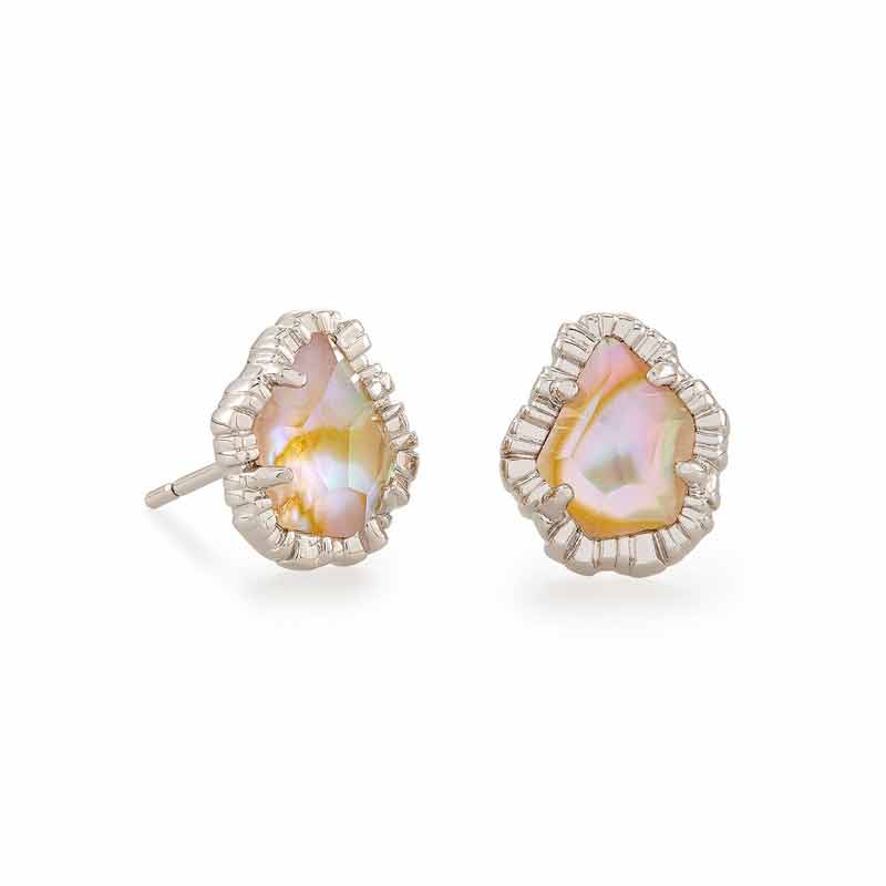 Kendra Scott Tessa Silver Tone Small Stud Earrings in Iridescent Abalone