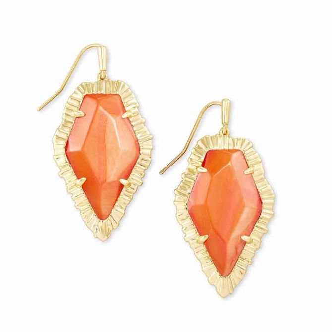 Kendra Scott Tessa Gold Tone Drop Earrings in Papaya Mother of Pearl