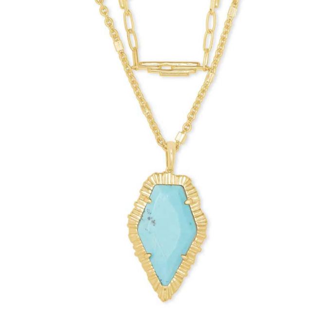 Kendra Scott Tessa Gold Tone Multi Strand Necklace in Light Blue Magnesite