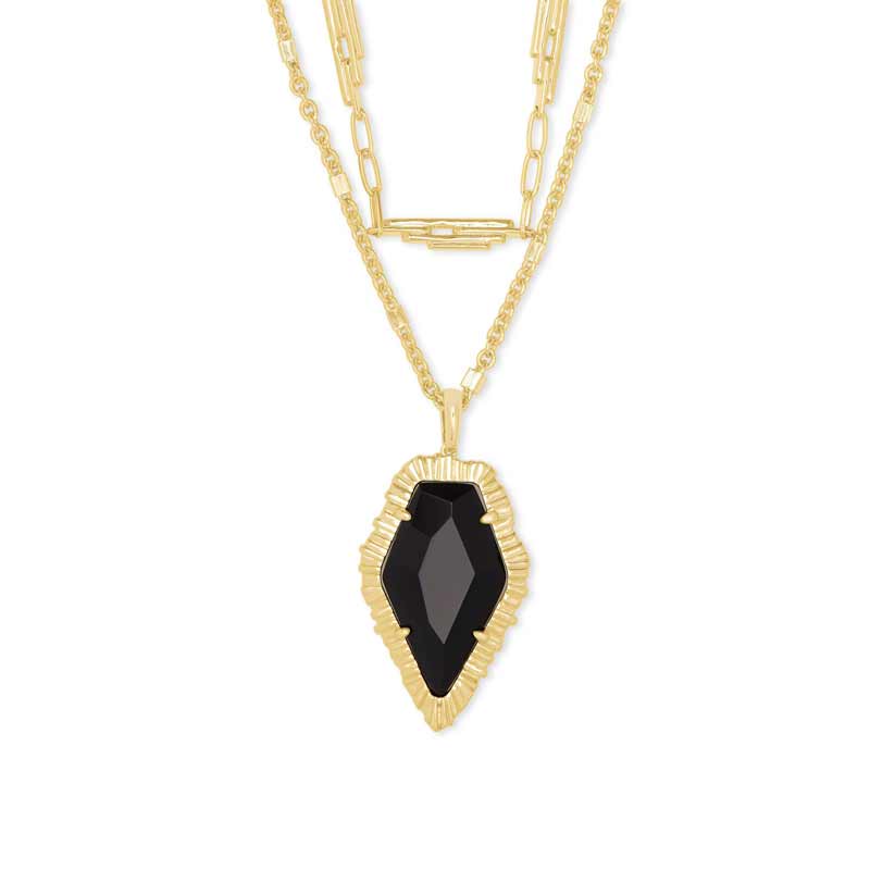 Kendra Scott Tessa Gold Tone Multi Strand Necklace in Black Obsidian