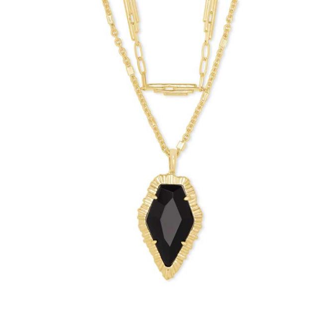 Kendra Scott Tessa Gold Tone Multi Strand Necklace in Black Obsidian