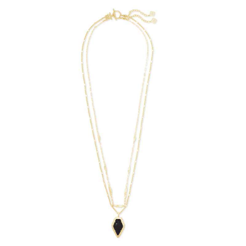 Kendra Scott Tessa Gold Tone Multi Strand Necklace in Black Obsidian