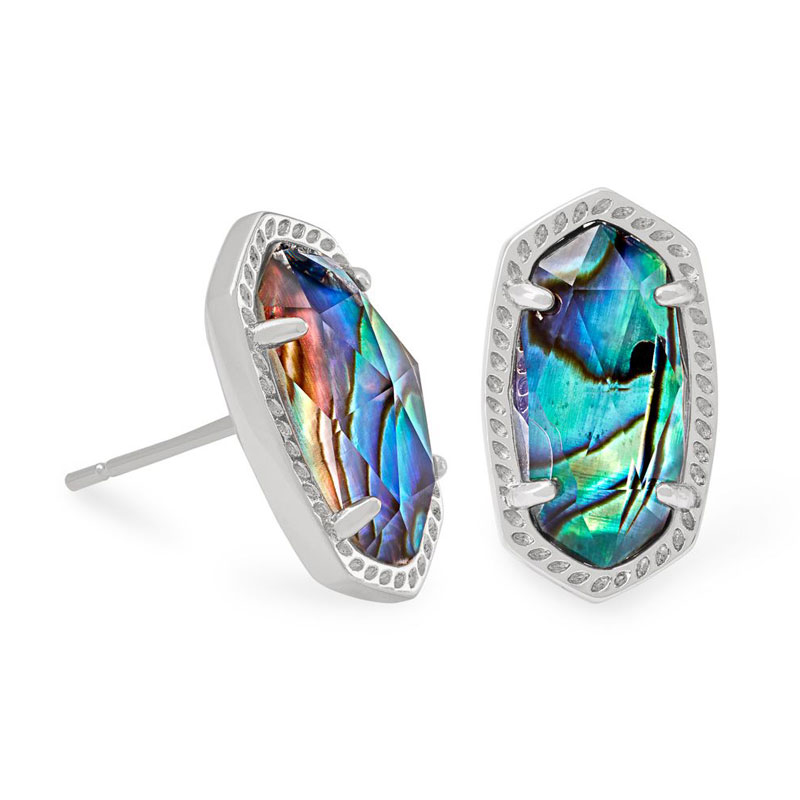 Kendra Scott Silver Ellie Earrings in Abalone Shell