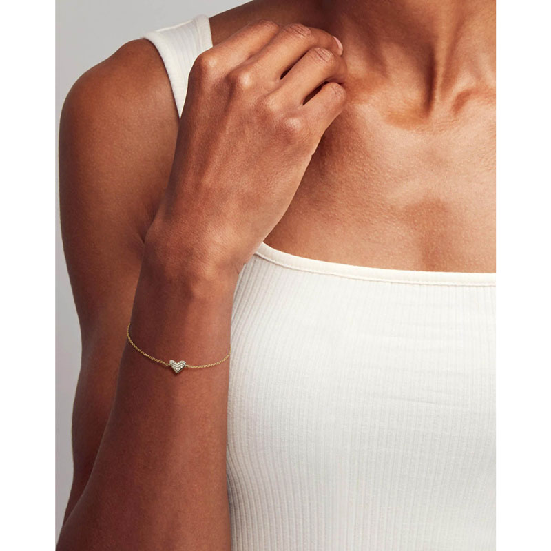 Kendra Scott Heart 14k Yellow Gold Chain Bracelet in White Diamond