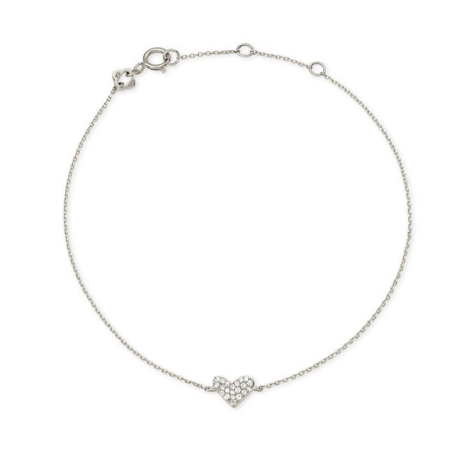 Kendra Scott Heart 14K White Gold Chain Bracelet in White Diamond