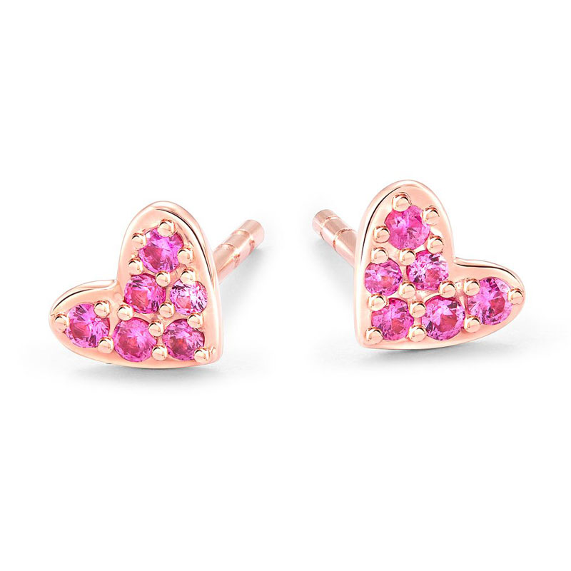 Kendra Scott Heart 14k Rose Gold Stud Earrings in Pink Sapphire