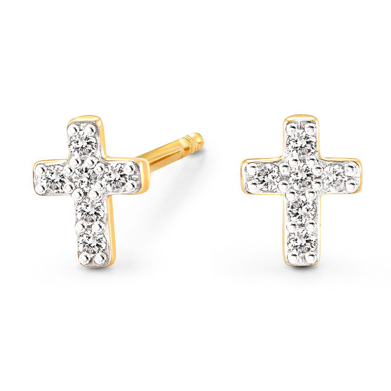 Kendra Scott Cross 14k Yellow Gold Stud Earrings in White Diamond