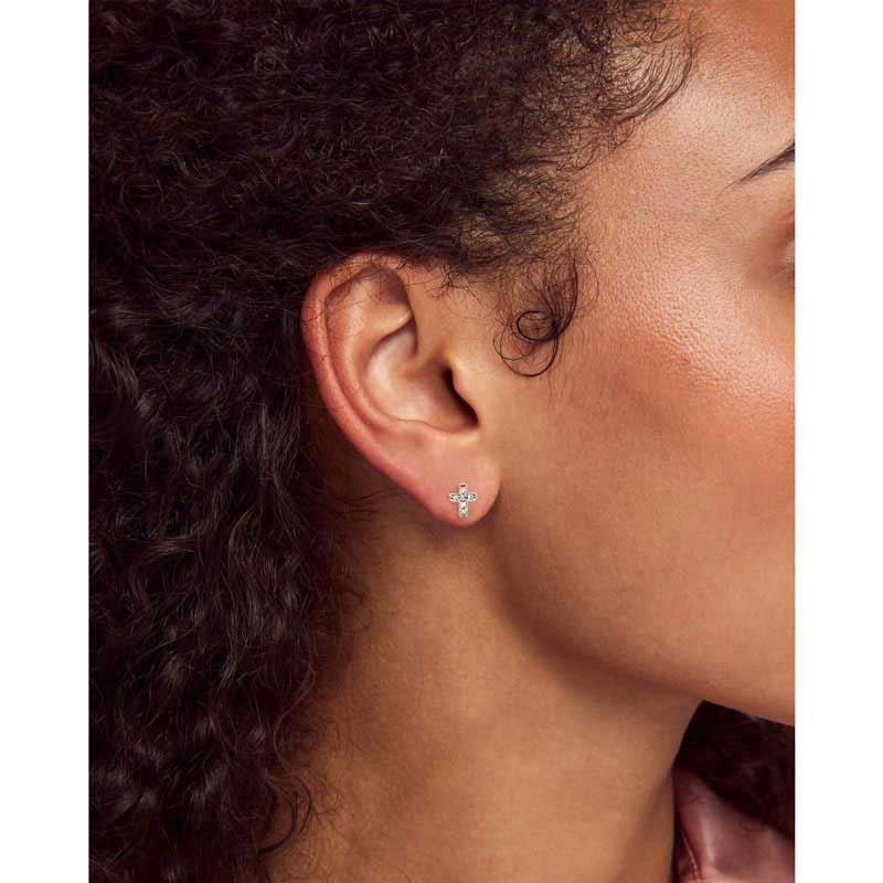 Kendra Scott Cross 14k Yellow Gold Stud Earrings in White Diamond