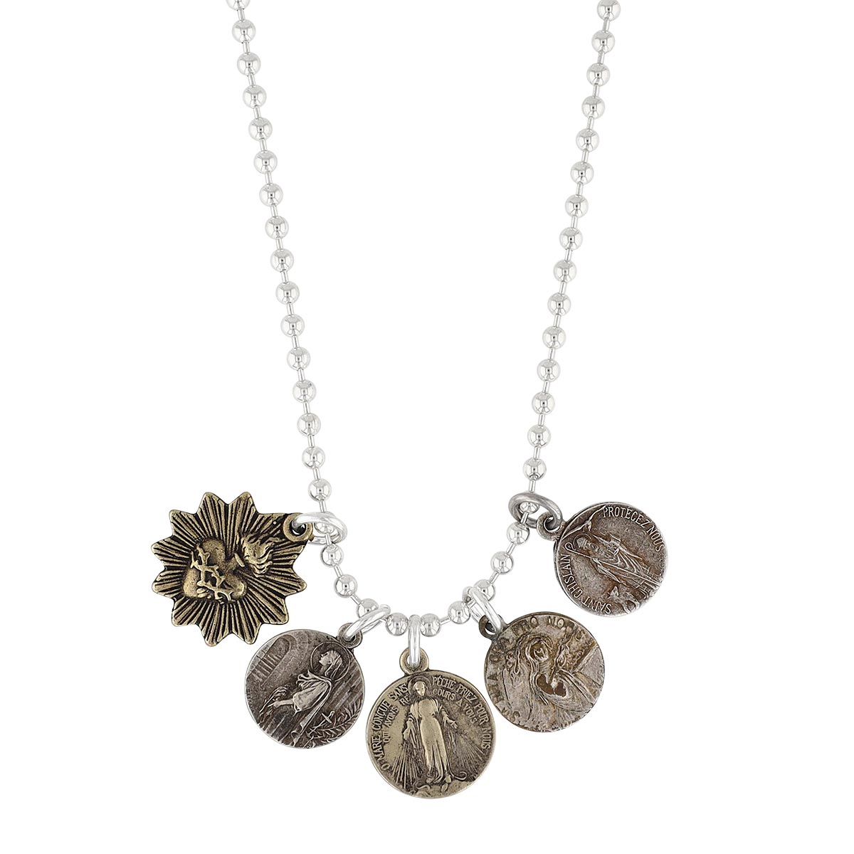 Miracle Icons by Mary Jo Pane Multi Charm Light Silver Tone Ball Chain Necklace