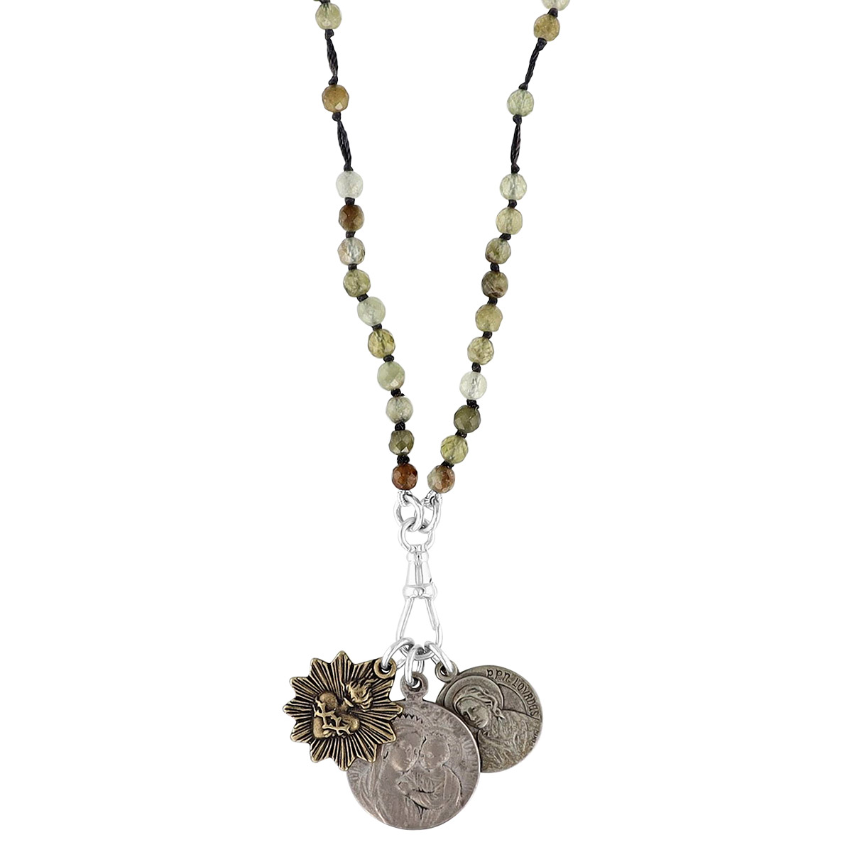 Miracle Icons by Mary Jo Pane Green Garnet Rosary Necklace