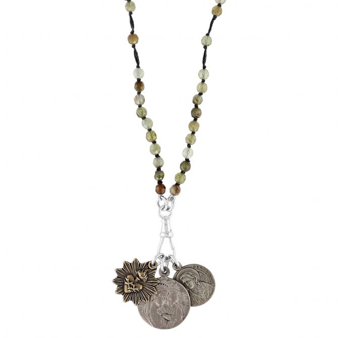 Miracle Icons by Mary Jo Pane Green Garnet Rosary Necklace