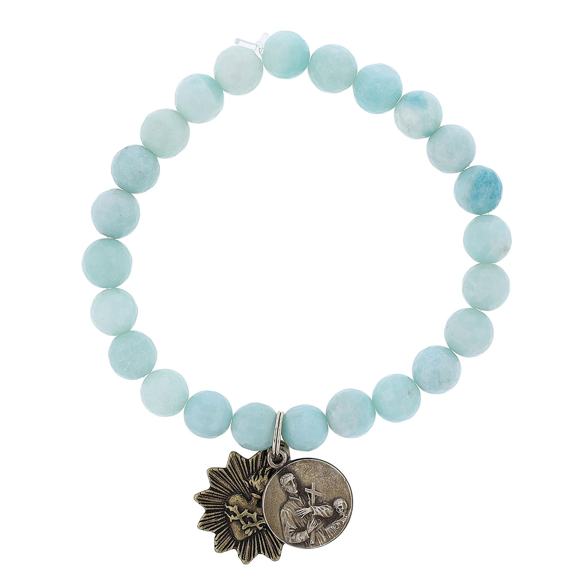 Miracle Icons by Mary Jo Pane Faceted Amazonite 8mm Beaded Bracelet