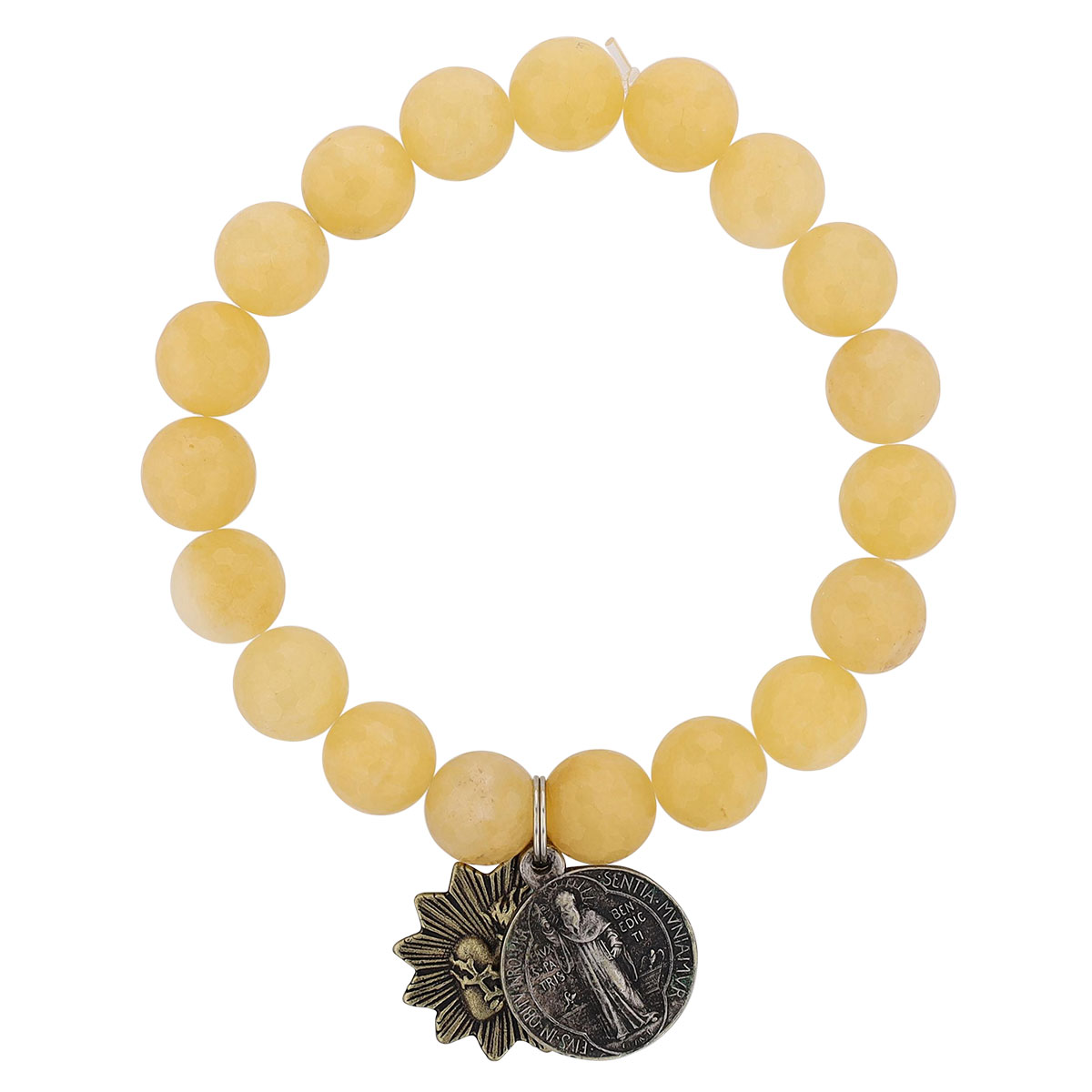 Miracle Icons by Mary Jo Pane Yellow Jade 10mm Beaded Bracelet