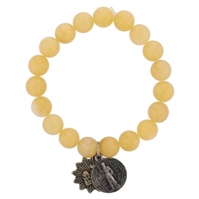 Miracle Icons by Mary Jo Pane Yellow Jade 10mm Beaded Bracelet