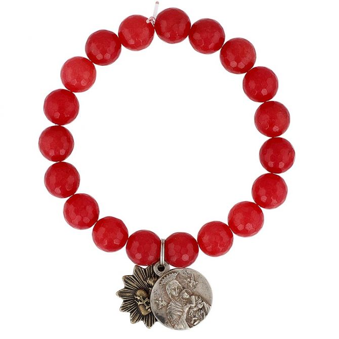 Miracle Icons by Mary Jo Pane Red Jade 10mm Beaded Bracelet