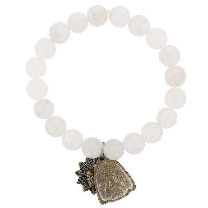 Miracle Icons by Mary Jo Pane White Jade 10mm Beaded Bracelet