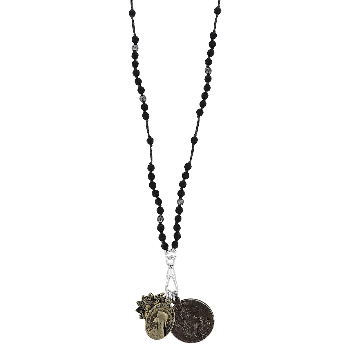 Miracle Icons by Mary Jo Pane Matte Onyx and Hematite Rosary Necklace