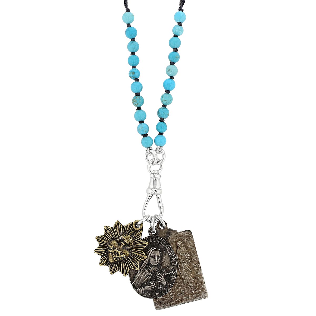 Miracle Icons by Mary Jo Pane Stabilized Turquoise Rosary Necklace