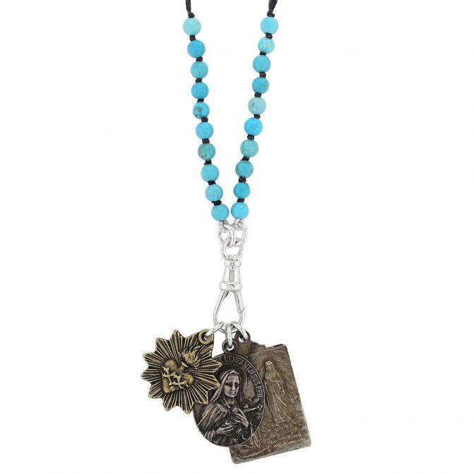 Miracle Icons by Mary Jo Pane Stabilized Turquoise Rosary Necklace
