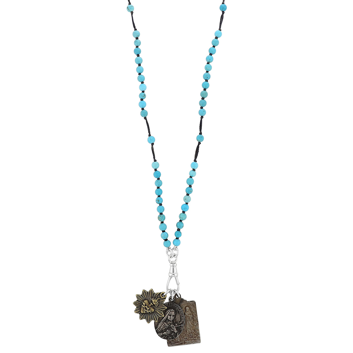 Miracle Icons by Mary Jo Pane Stabilized Turquoise Rosary Necklace