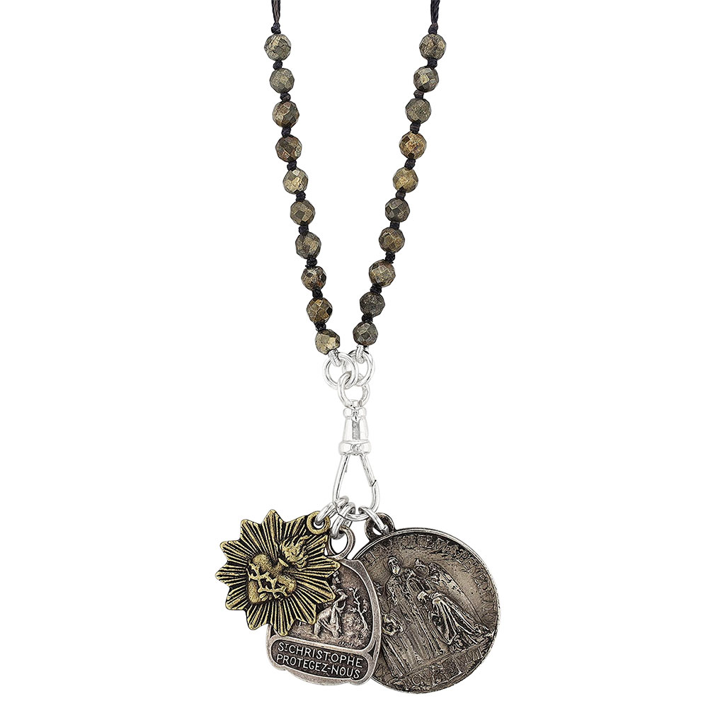 Miracle Icons by Mary Jo Pane Faceted Pyrite Rosary Necklace