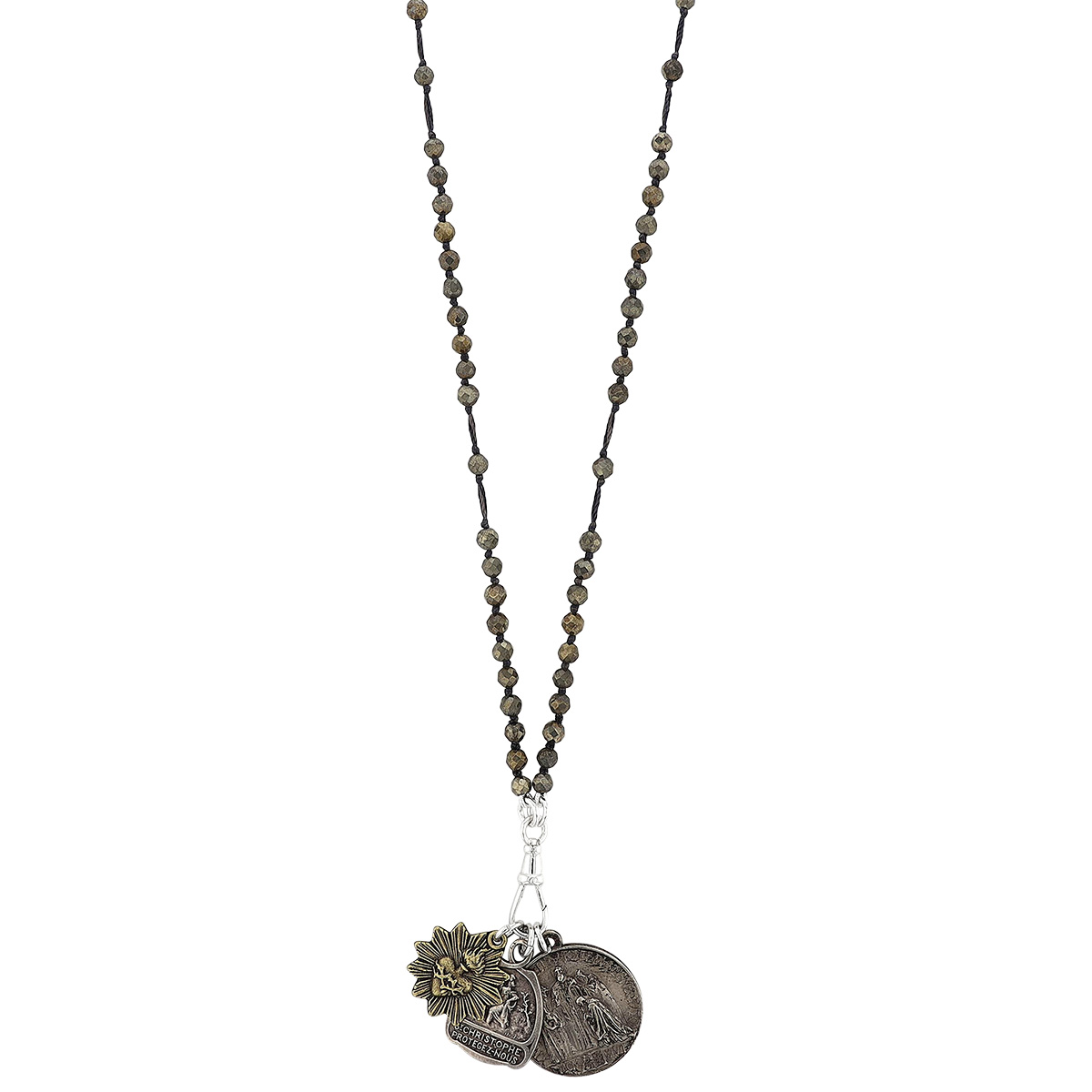 Miracle Icons by Mary Jo Pane Faceted Pyrite Rosary Necklace