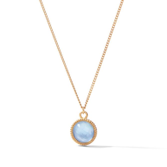 Julie Vos Fleur De Lis Solitaire Necklace in Iridescent Chalcedony Blue