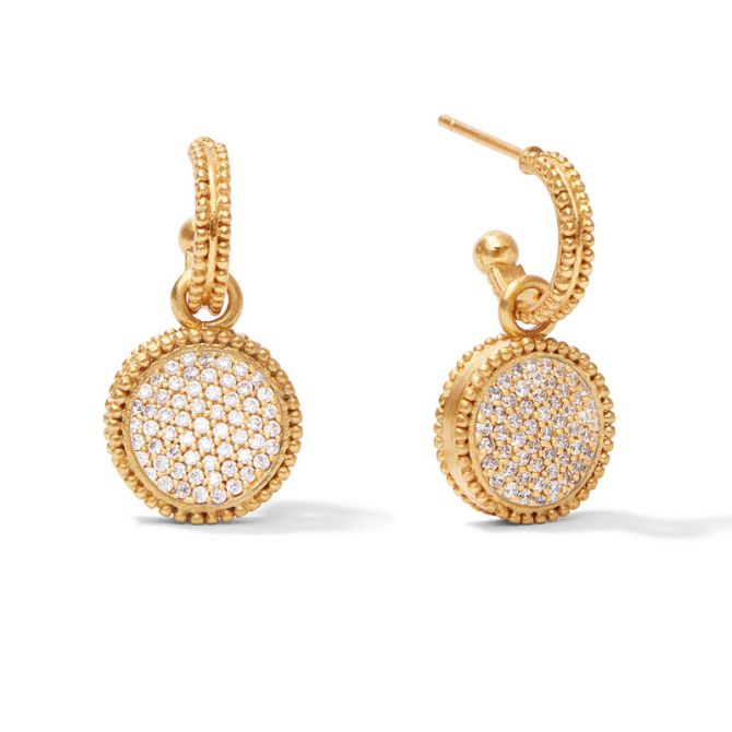 Julie Vos Fleur de Lis Hoop and Charm Earrings in Pave Cubic Zirconia